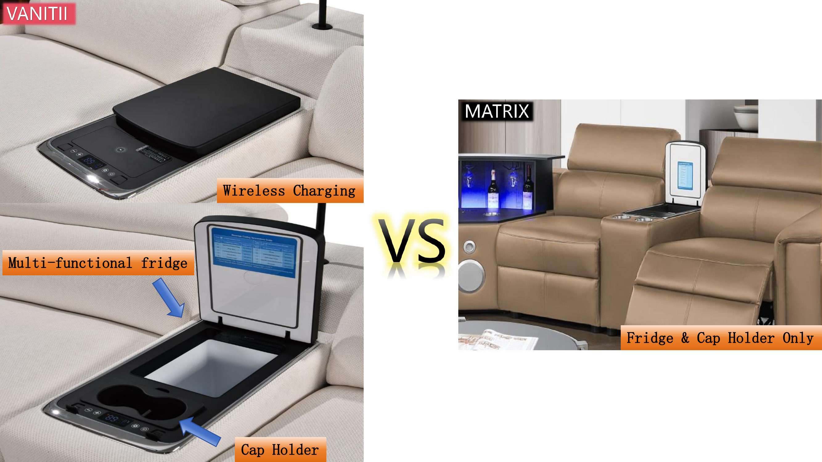 MC3028A Smart Reclining Sectional Sofa with Fridge, Bluetooth Speaker & Wireless Charging