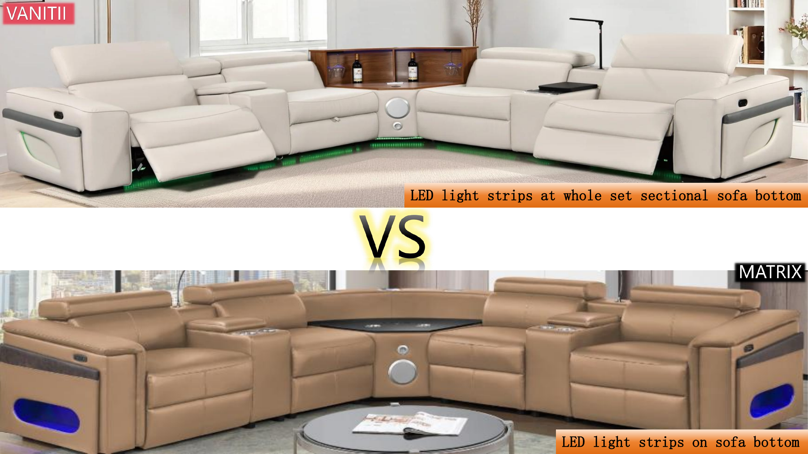 MC3028A Smart Reclining Sectional Sofa with Fridge, Bluetooth Speaker & Wireless Charging