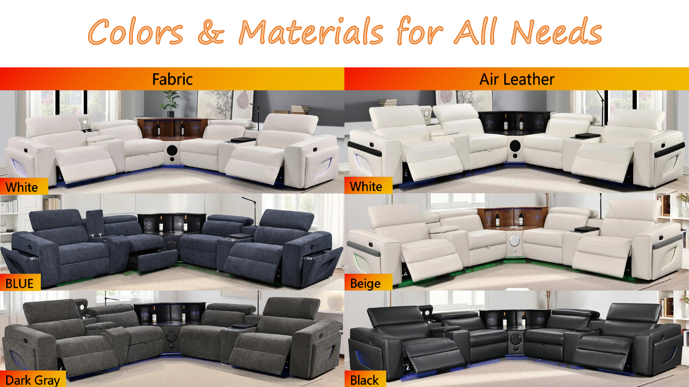 MC3028A Smart Reclining Sectional Sofa with Fridge, Bluetooth Speaker & Wireless Charging