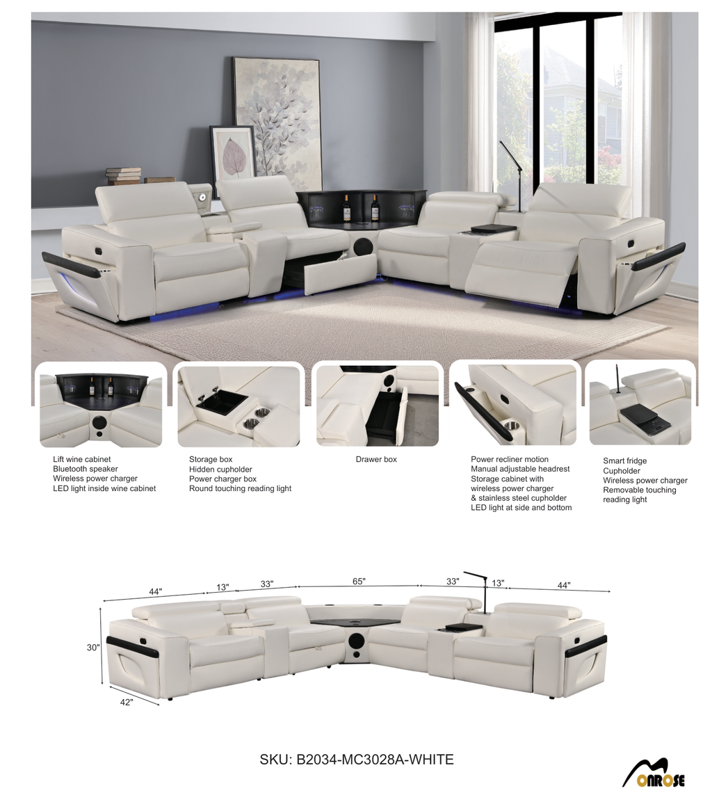 MC3028A Smart Reclining Sectional Sofa with Fridge, Bluetooth Speaker & Wireless Charging