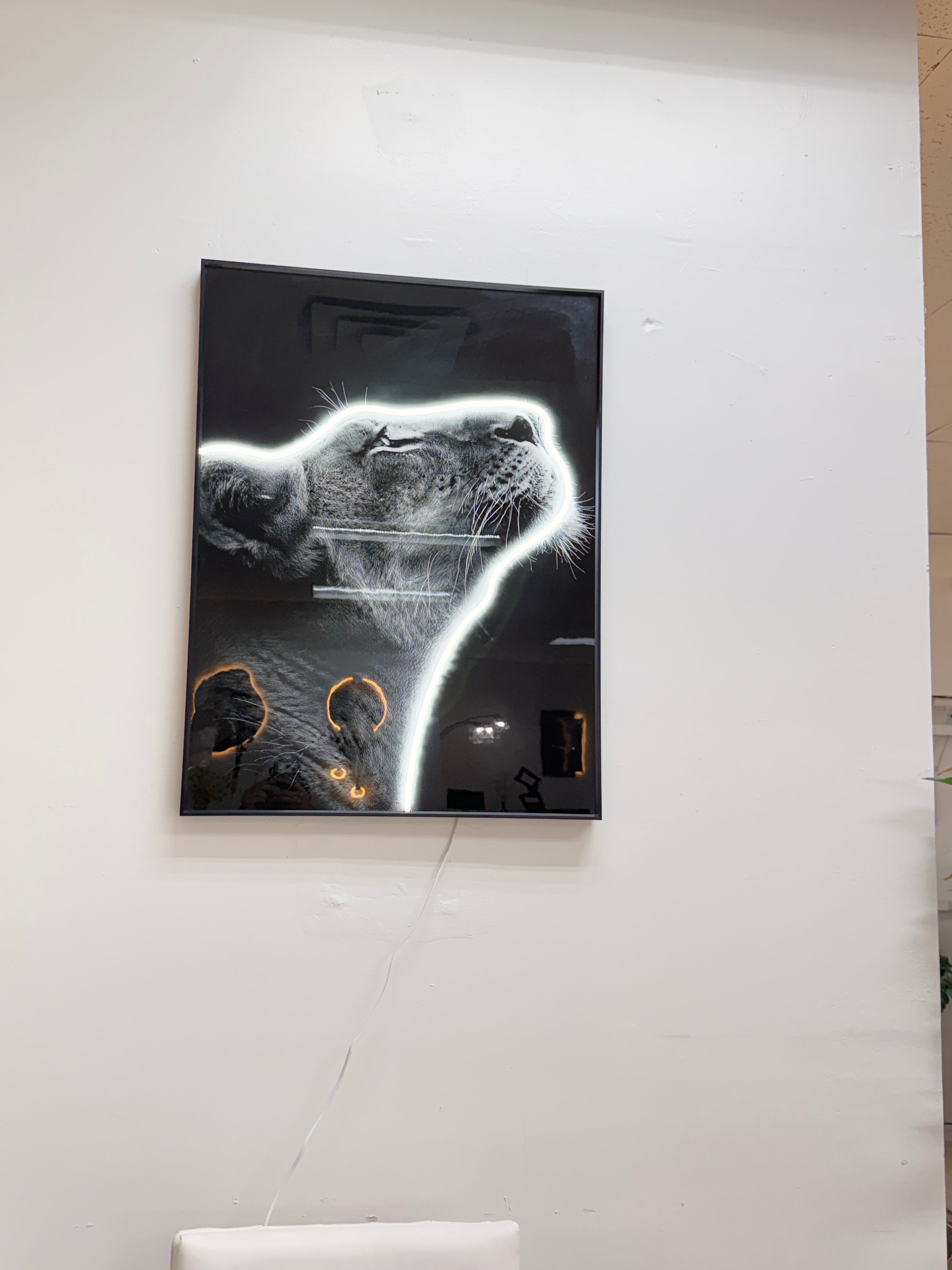 Led Wall Art Decorative Painting Lion AL Frame Black Chrystal Paining Surface