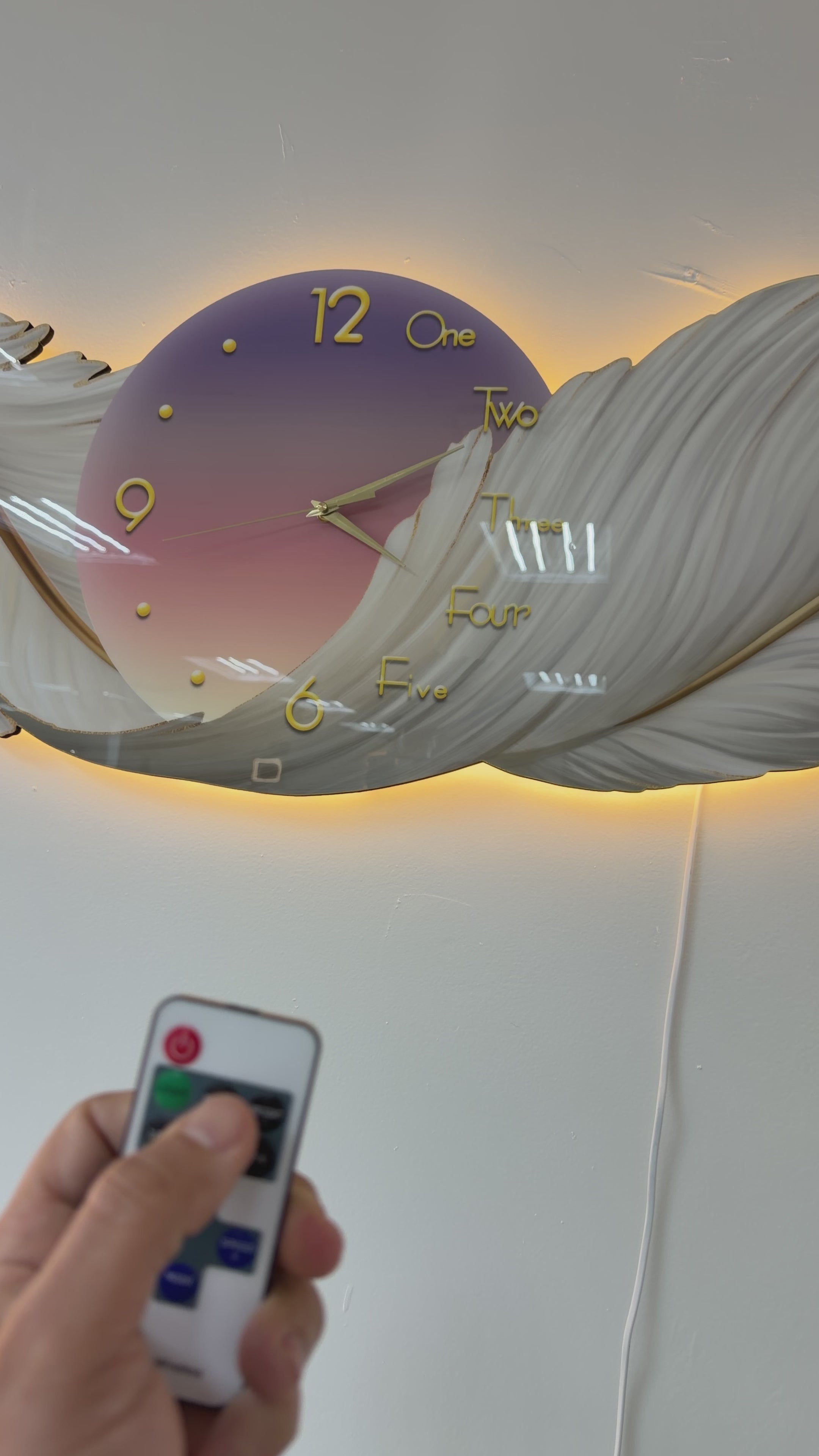 Led Wall Art Feather Decorative Painting Cutting Christal Paintin+LED+Clock