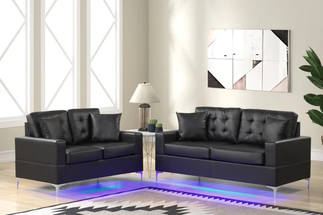 Miami Black - Sofa &amp; Loveseat Set (LED LIGHTS)
