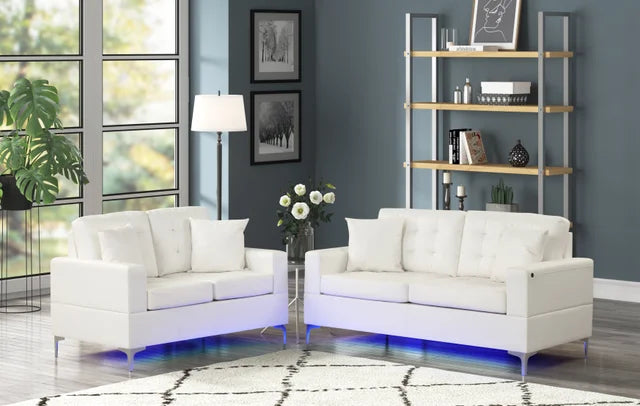 Miami White - Sofa &amp; Loveseat Set (LED LIGHTS)