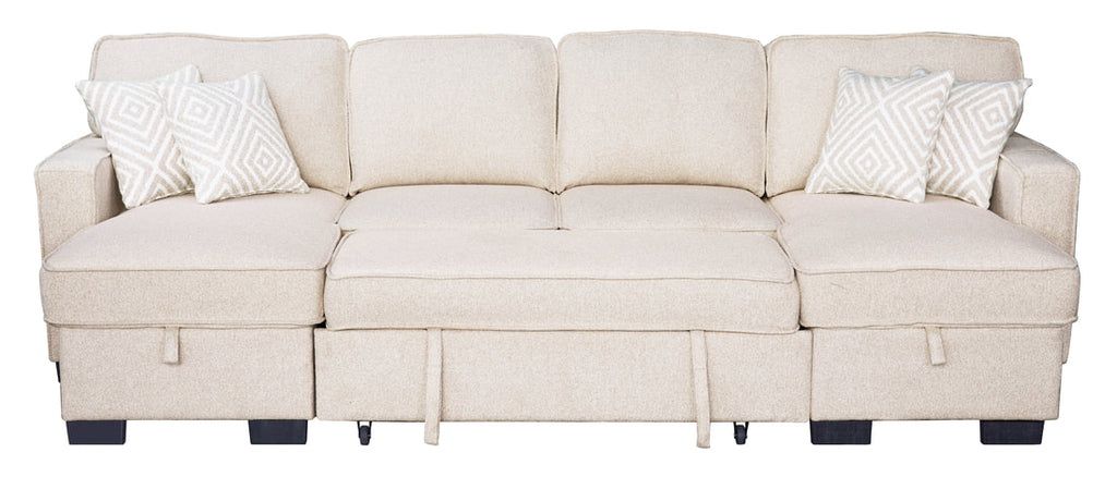 Sahara Beige - Double Storage Chaise Sectional w/ Drop Down Cupholders 