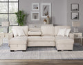 Sahara Beige - Double Storage Chaise Sectional w/ Drop Down Cupholders 