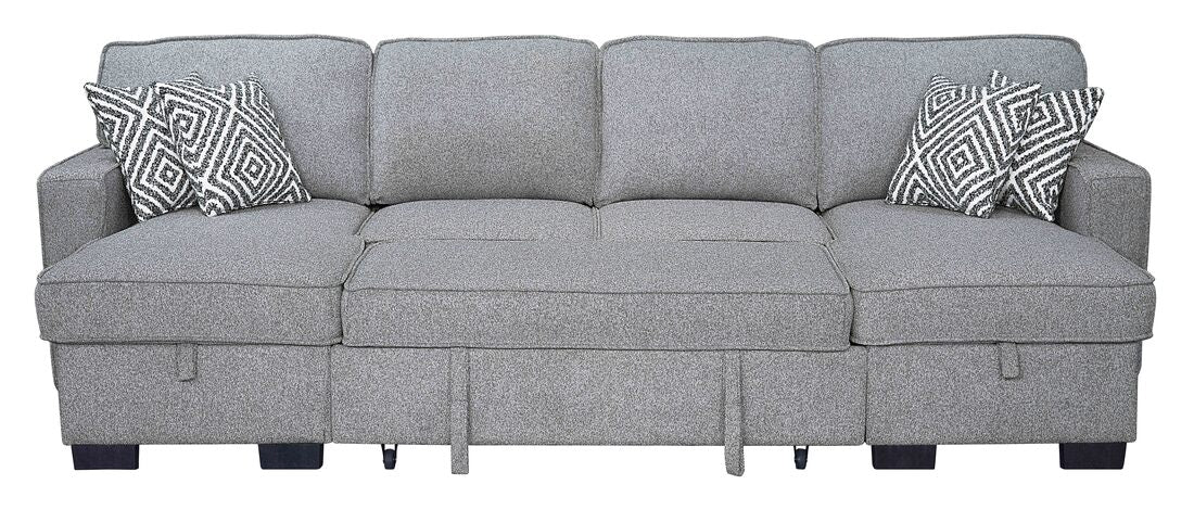 Sahara Gray - Double Storage Chaise Sectional w/ Drop Down Cupholders 