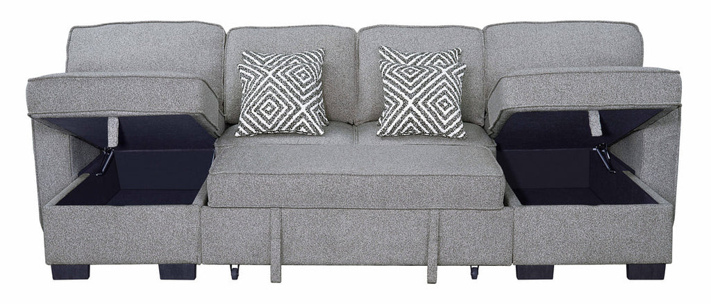 Sahara Gray - Double Storage Chaise Sectional w/ Drop Down Cupholders 